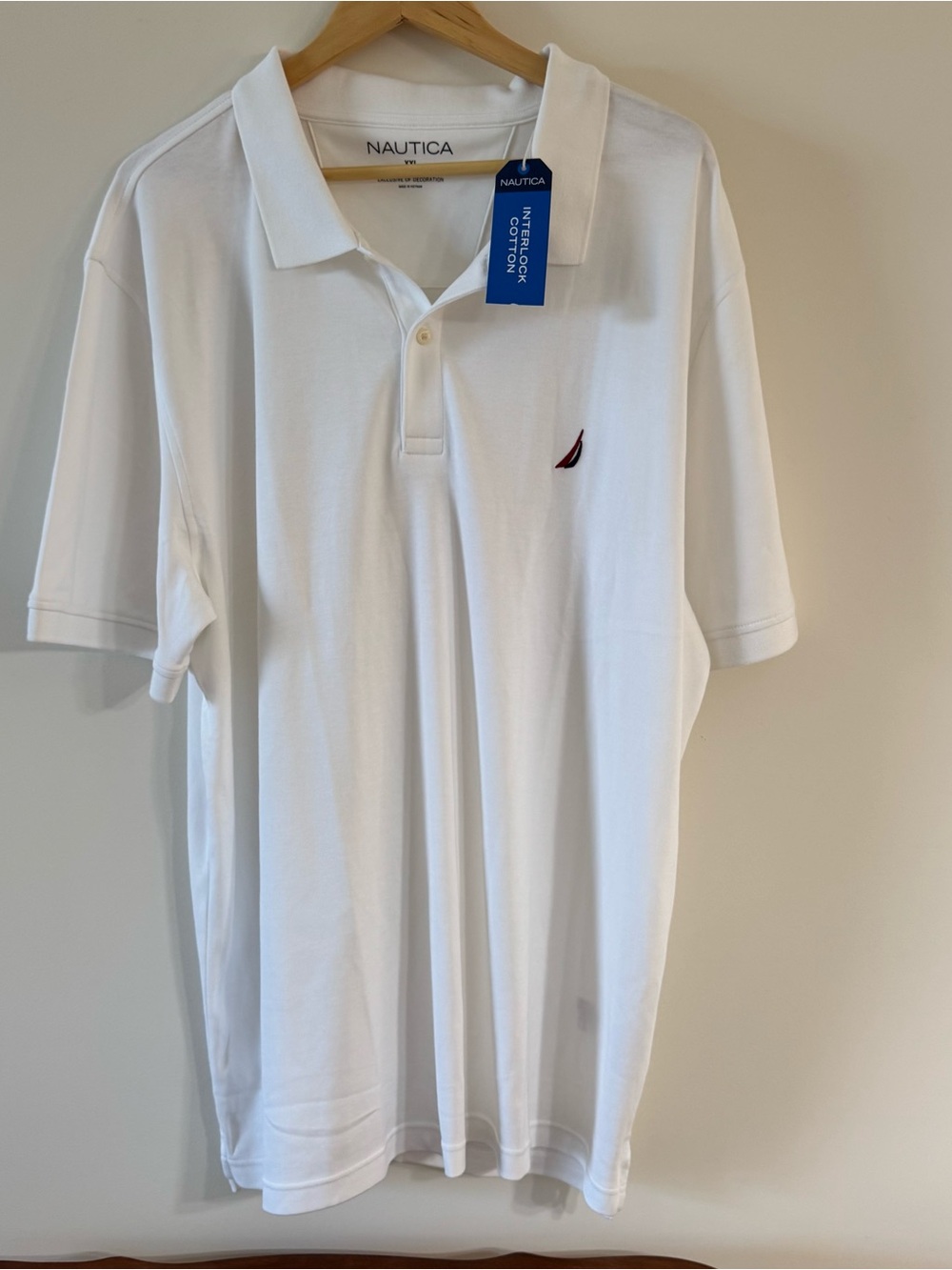 Nautica Mens XXL Polo Shirt Short Sleeve Bright White Solid Interlock Cotton NWT